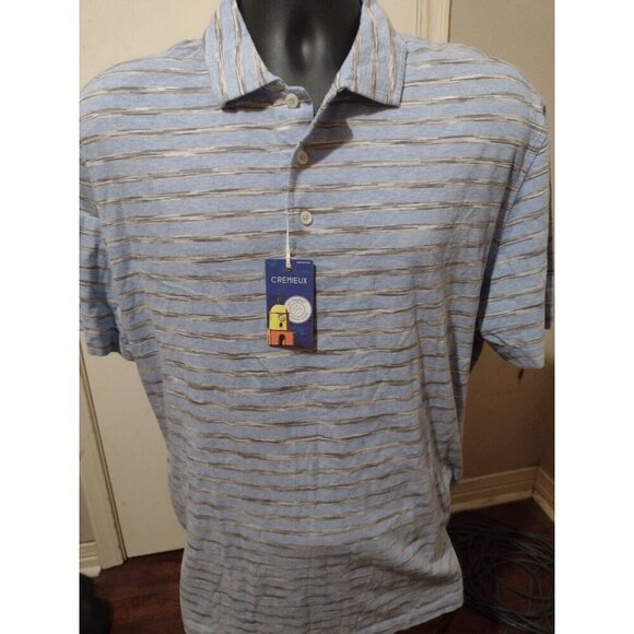 New Cremieux 38 Collection S/S Polo Shirt Mens XL 100% Cotton Blue Striped NWT - Picture 1 of 13